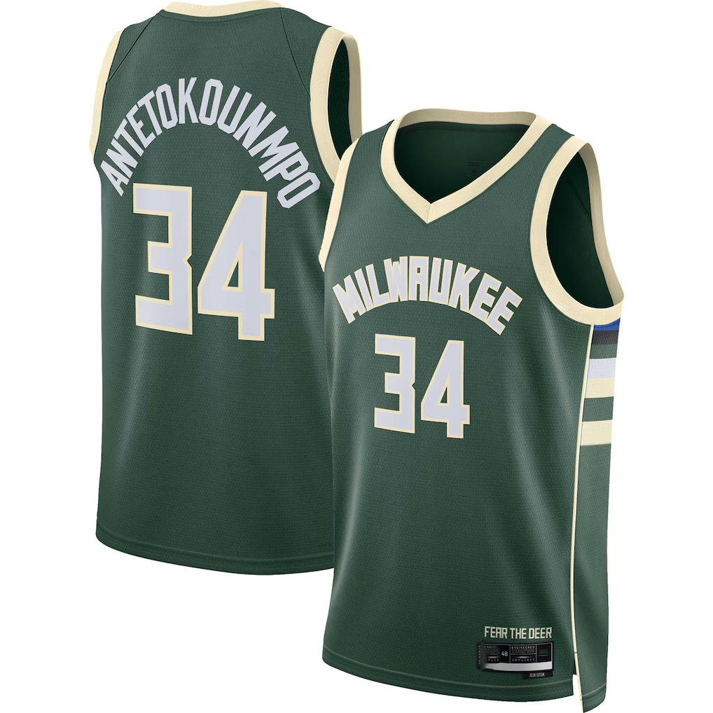 tocy M.Bucks #34 Giannis Antetokounmpo Hunter Green Swingman Jerseys - Icon Edition