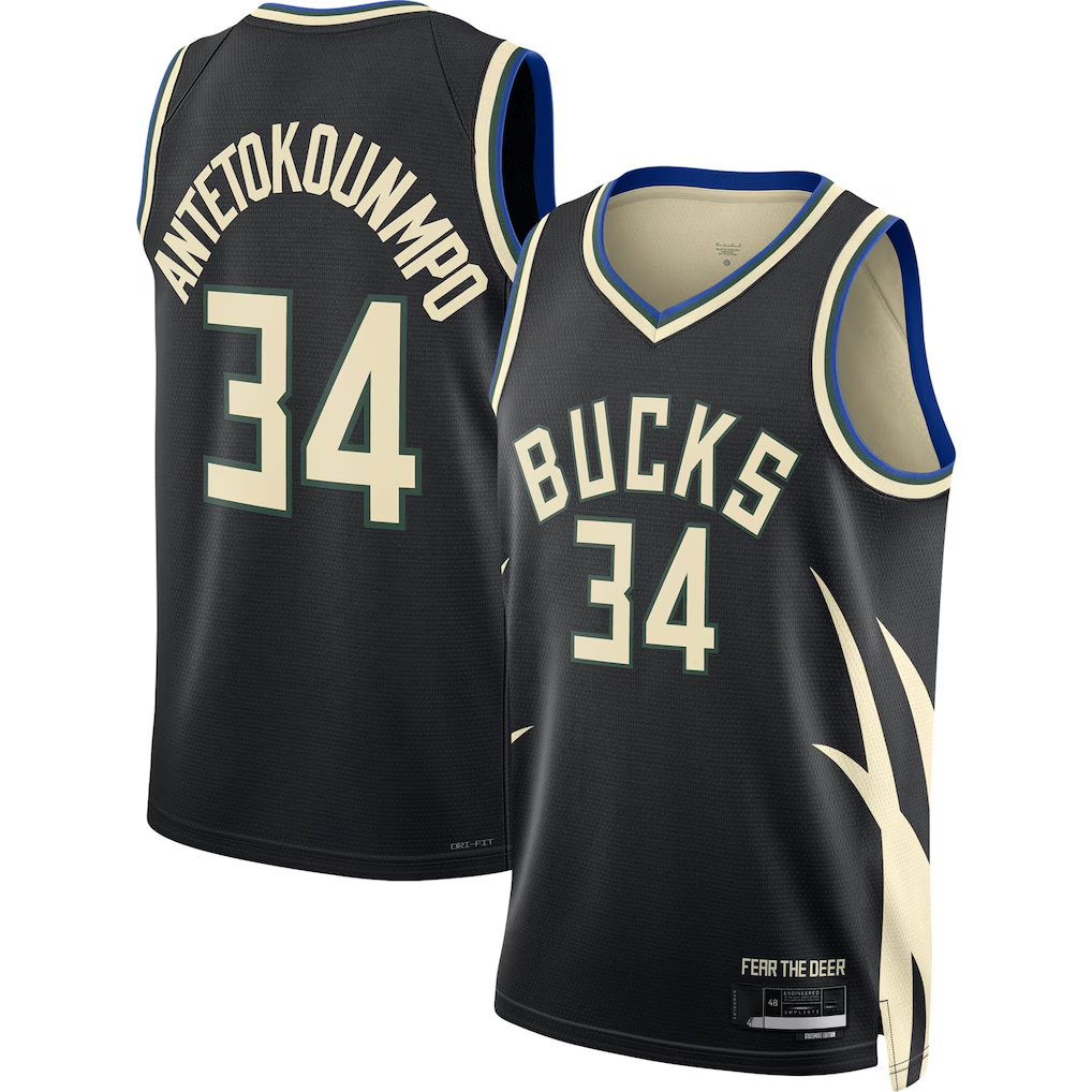 tocy M.Bucks #34 Giannis Antetokounmpo Jordan Brand Black Swingman Jerseys - Statement Edition