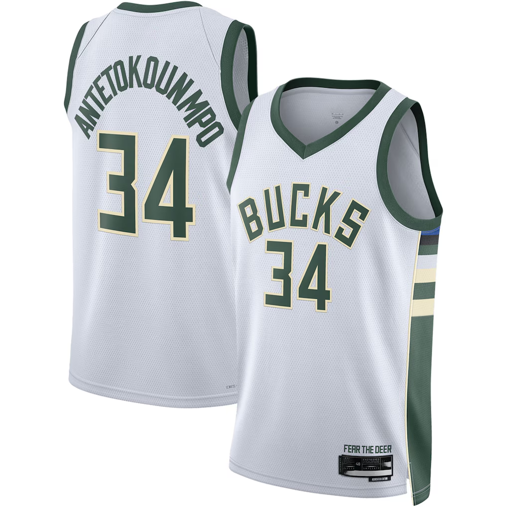 tocy M.Bucks #34 Giannis Antetokounmpo White Swingman Jerseys - Association Edition