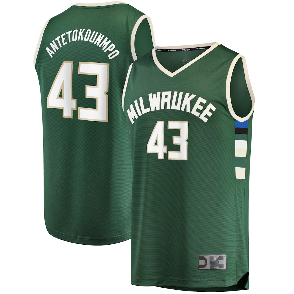 tocy M.Bucks #43 Thanasis Antetokounmpo Hunter Green Fast Break Replica Player Jerseys - Icon Edition