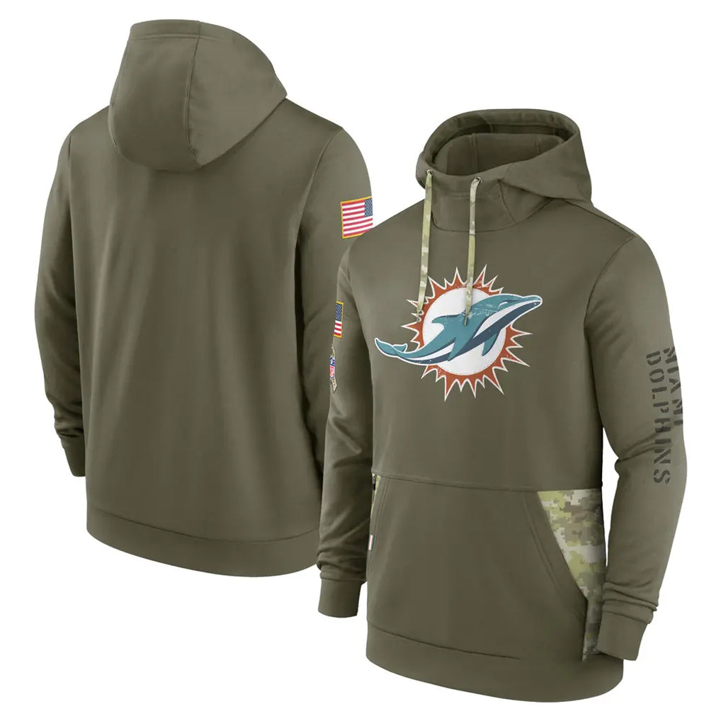 Tocy M.Dolphins Olive Salute to Service Pullover Hoodies Home Game Blank Player Stitched Jerseys