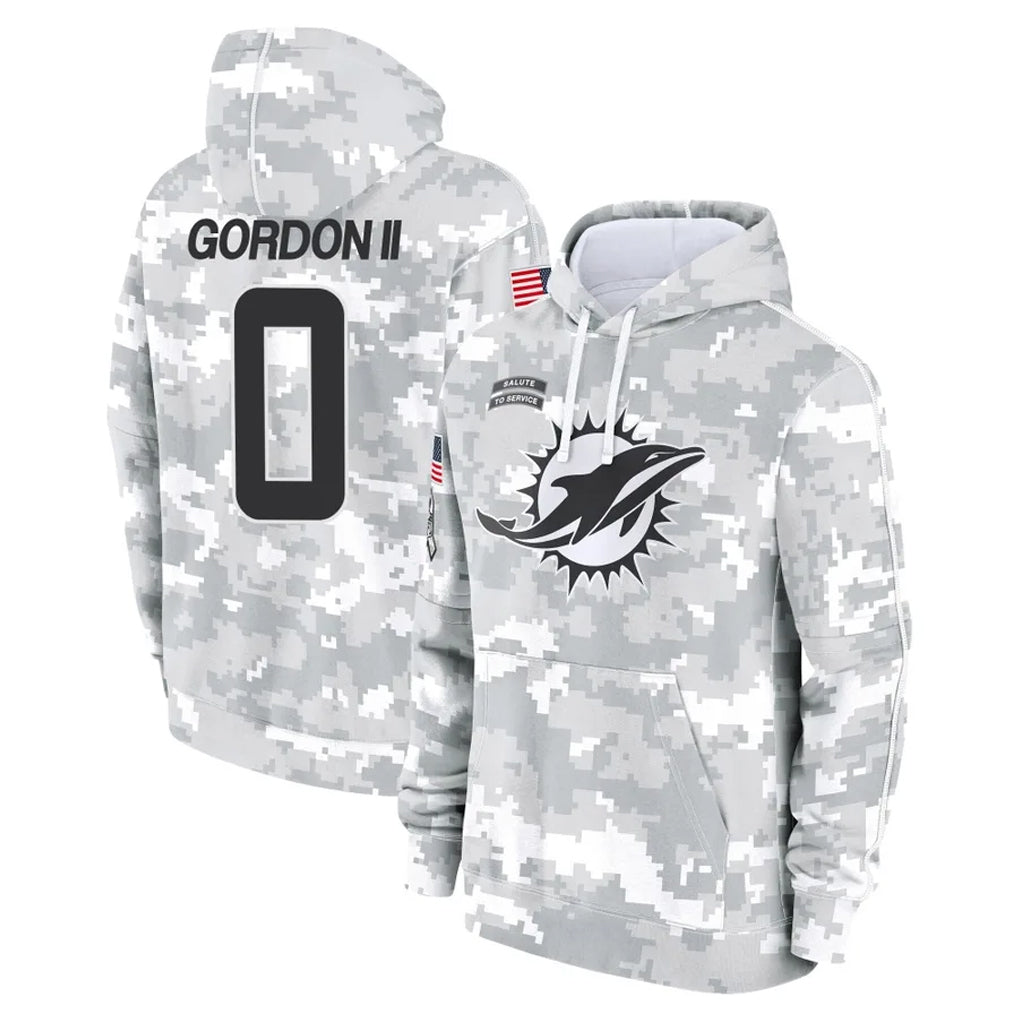 Tocy M.Dolphins #0 Ollie Gordon II Player Arctic Camo Salute to Service Hoodies Limited Game Stitched Jerseys