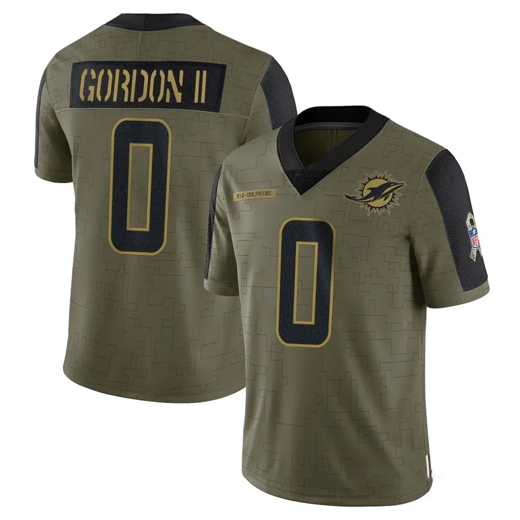 Tocy M.Dolphins #0 Ollie Gordon II Player Olive Salute To Service Limited Game Stitched Jerseys