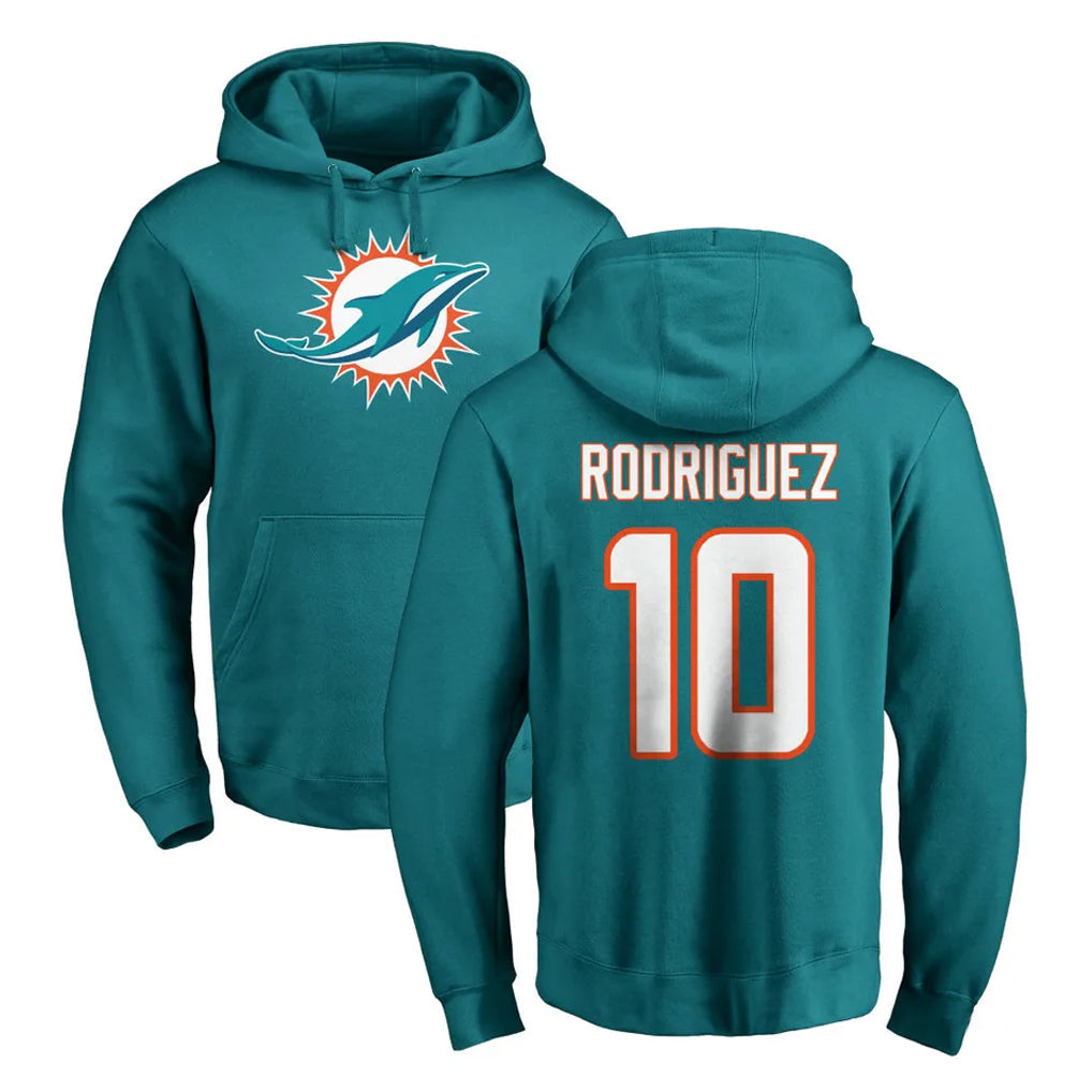 Tocy M.Dolphins #10 Jacob Rodriguez Player Aqua LOGO Pullover Hoodies Limited Stitched Jerseys