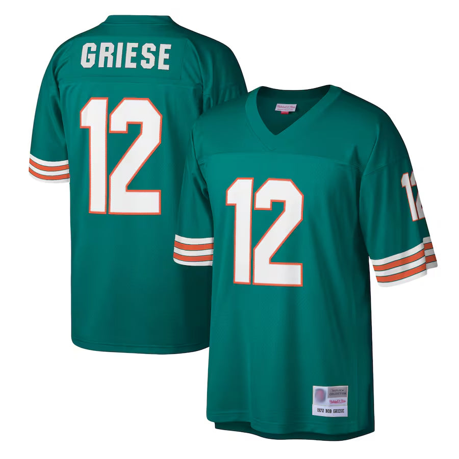 tocy M.Dolphins #12 Bob Griese Player Mitchell & Ness Aqua Legacy Replica Stitched Jerseys