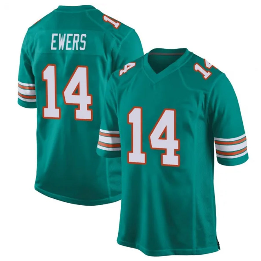 tocy M.Dolphins #14 Quinn Ewers Player Aqua Game Stitched Jerseys