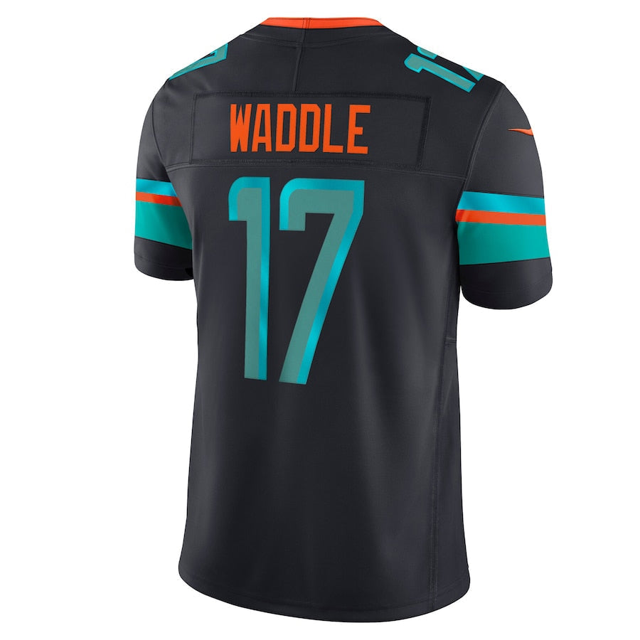 tocy M.Dolphins #17 Jaylen Waddle Player Blue Rivalries Collection Vapor Limited Stitched Jersey