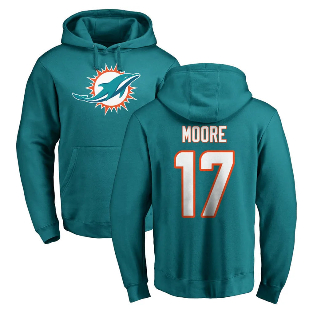 Tocy M.Dolphins #17 Trey Moore Player Aqua LOGO Pullover Hoodies Limited Stitched Jerseys