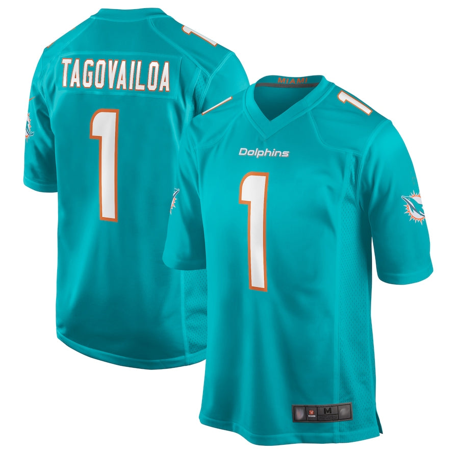 tocy M.Dolphins #1 Tua Tagovailoa Player Aqua Home Game Stitched Jerseys