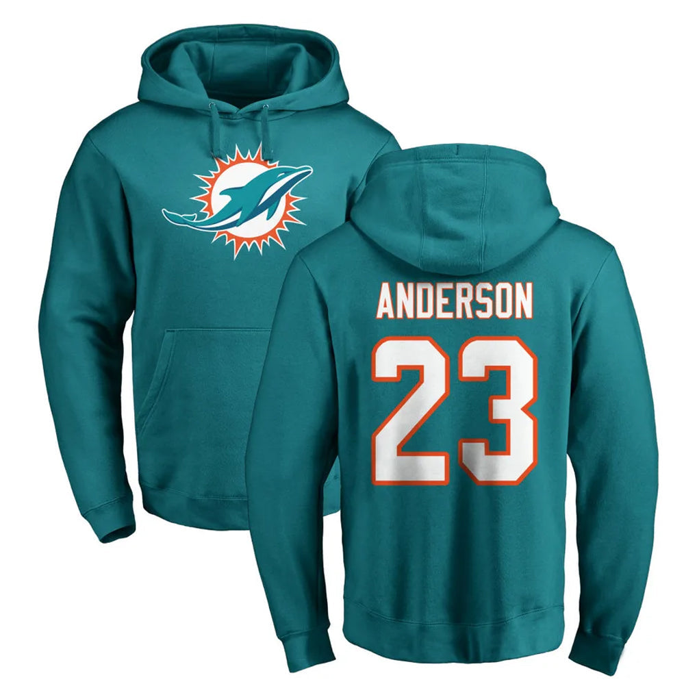Tocy M.Dolphins #23 Zayne Anderson Player Aqua LOGO Pullover Hoodies Limited Stitched Jerseys