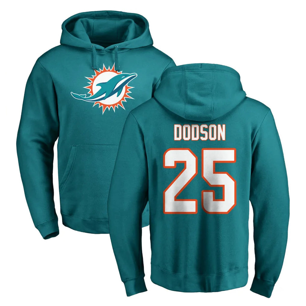 Tocy M.Dolphins #25 Tyrel Dodson Player Aqua LOGO Pullover Hoodies Limited Stitched Jerseys