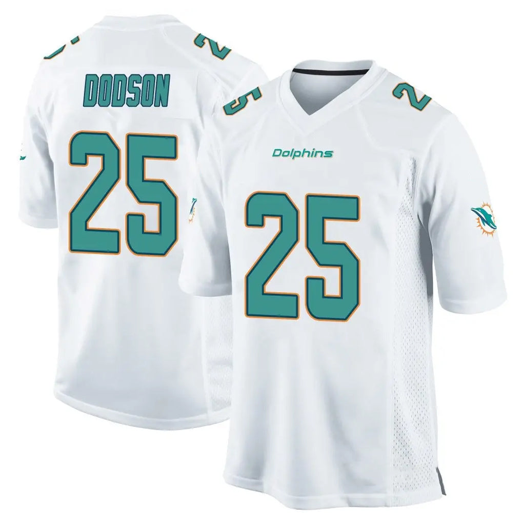Tocy M.Dolphins #25 Tyrel Dodson Player White Home Game Stitched Jerseys