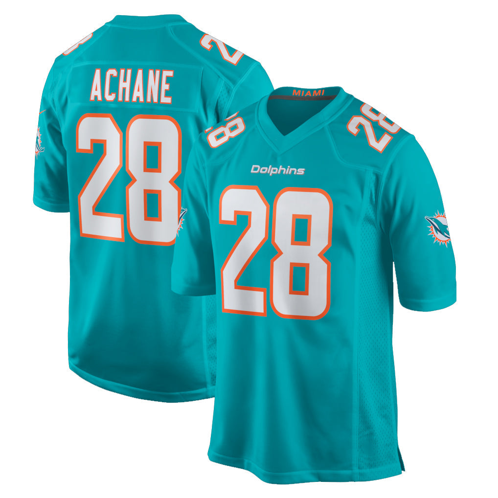 Tocy M.Dolphins #28 De'Von Achane Player Aqua Home Game Stitched Jerseys