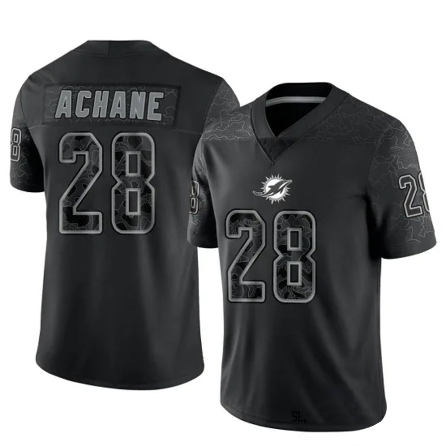 tocy M.Dolphins #28 De?¡¥Von Achane Player Black RFLCTV Limited Stitched Jerseys