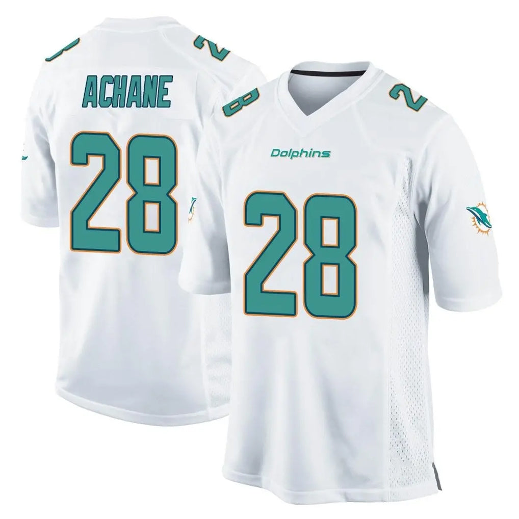 Tocy M.Dolphins #28 De'Von Achane Player White Home Game Stitched Jerseys