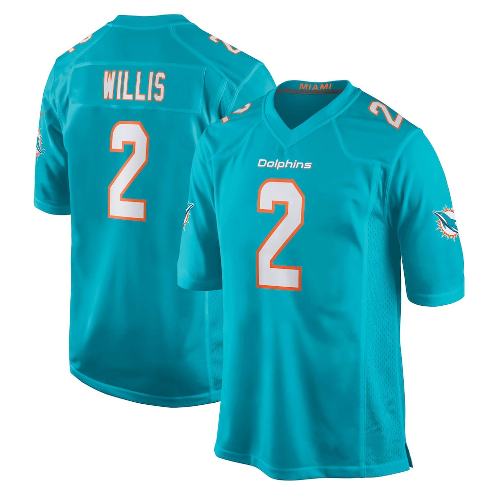 Tocy M.Dolphins #2 Malik Willis Player Aqua Home Game Stitched Jerseys