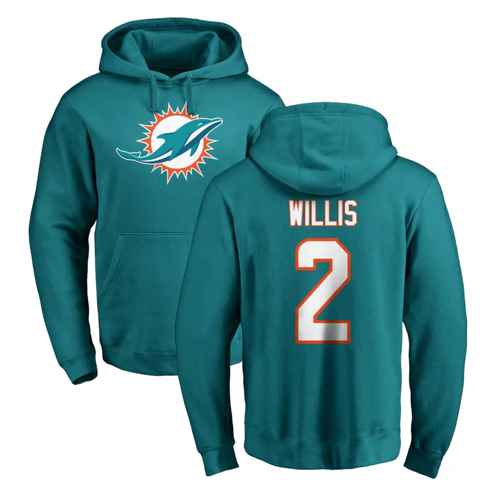 Tocy M.Dolphins #2 Malik Willis Player Aqua LOGO Pullover Hoodies Limited Stitched Jerseys