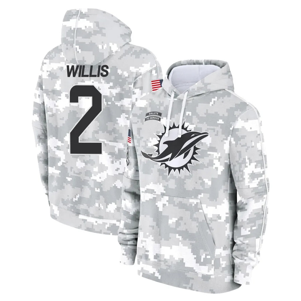 Tocy M.Dolphins #2 Malik Willis Player Arctic Camo Salute to Service Hoodies Limited Game Stitched Jerseys