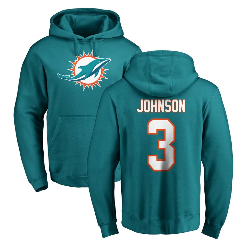 Tocy M.Dolphins #3 Chris Johnson Player Aqua LOGO Pullover Hoodies Limited Stitched Jerseys