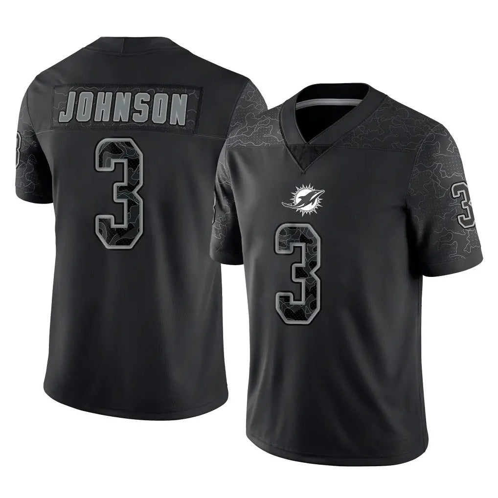 Tocy M.Dolphins #3 Chris Johnson Player Black Reflective Limited Game Stitched Jerseys