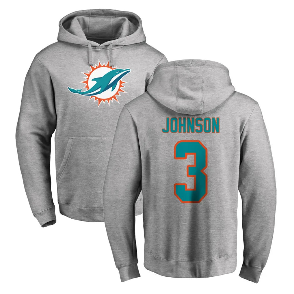 Tocy M.Dolphins #3 Chris Johnson Player Gray LOGO Pullover Hoodies Limited Stitched Jerseys