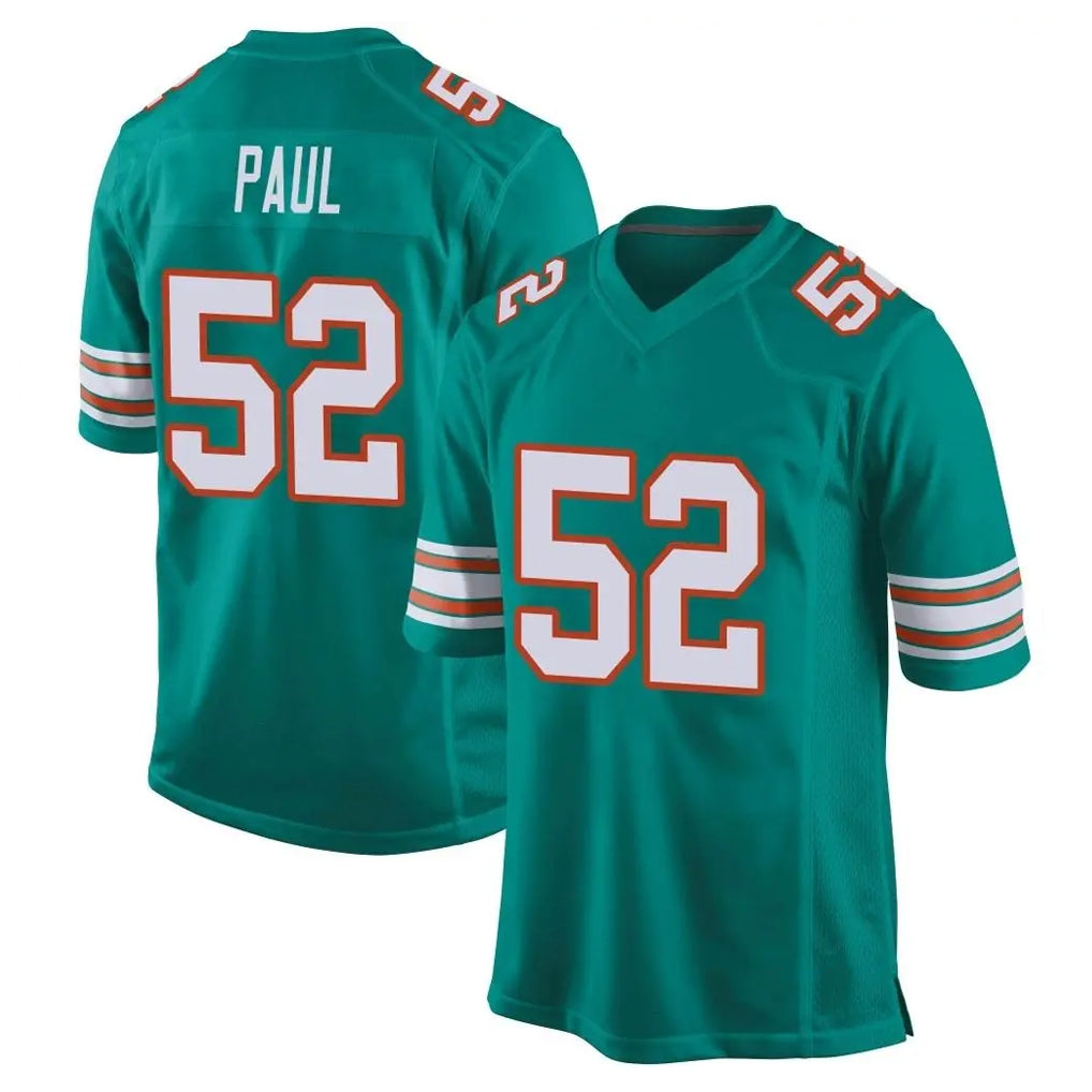 Tocy M.Dolphins #52 Patrick Paul Player Aqua Alternate Home Game Stitched Jerseys