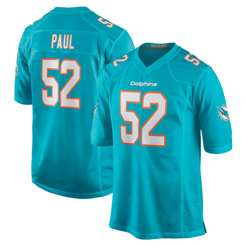 Tocy M.Dolphins #52 Patrick Paul Player Aqua Home Game Stitched Jerseys