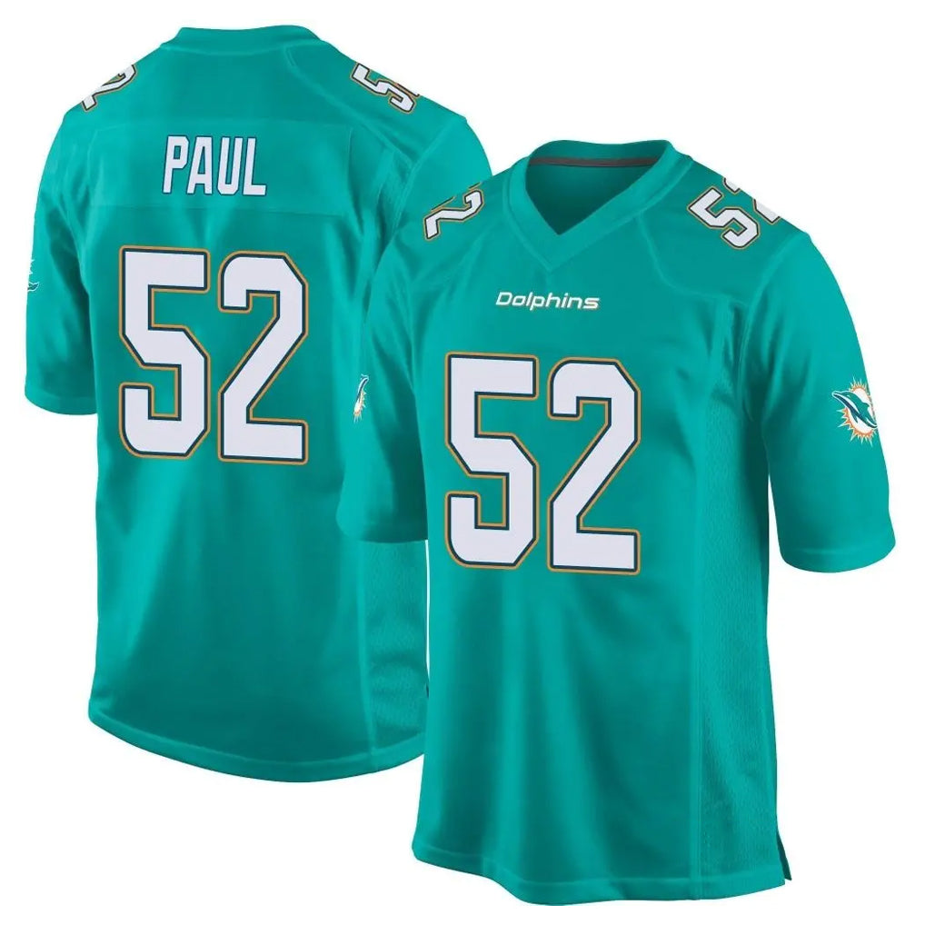 Tocy M.Dolphins #52 Patrick Paul Player Aqua Team Color Home Game Stitched Jerseys