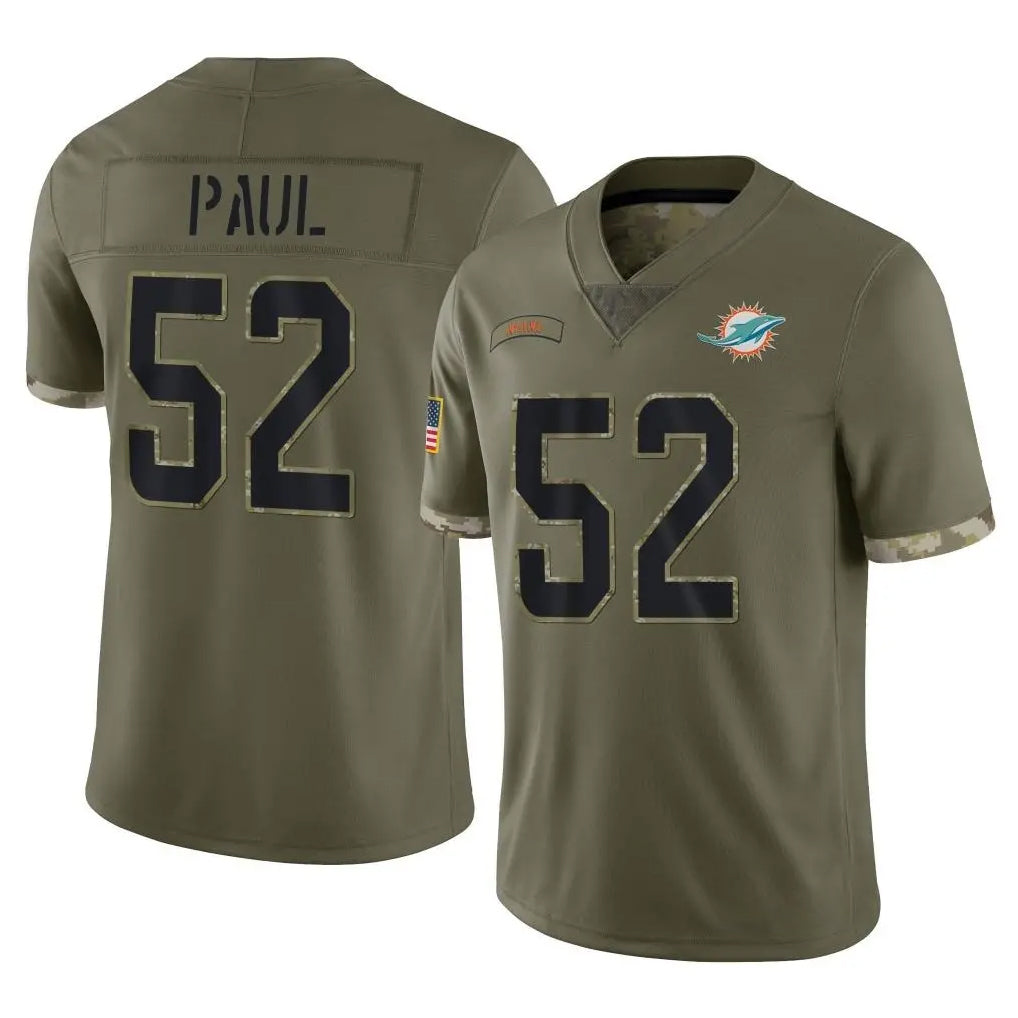 Tocy M.Dolphins #52 Patrick Paul Player Olive Salute To Service Limited Stitched Jerseys