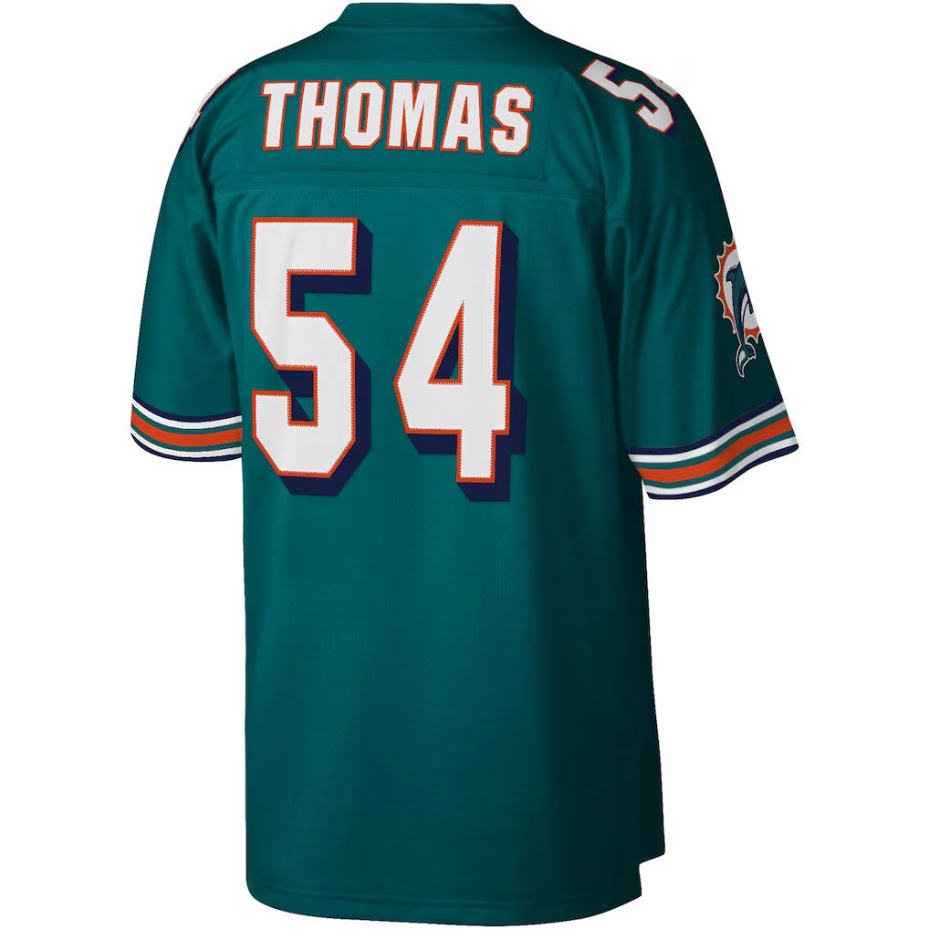 Tocy M.Dolphins #54 Zach Thomas Mitchell & Ness Aqua Legacy Replica Stitched Puhic Jersey