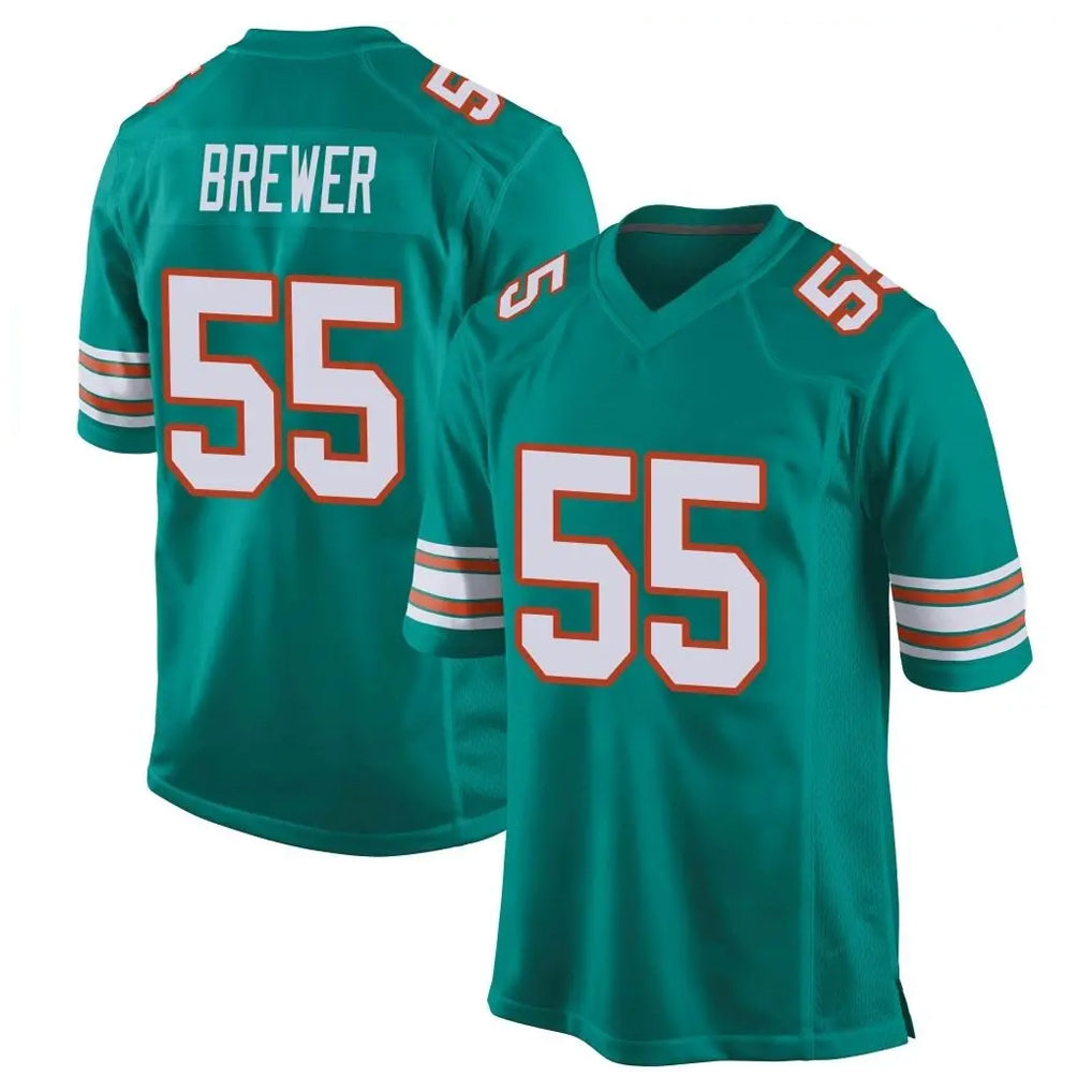 Tocy M.Dolphins #55 Aaron Brewer Player Aqua Alternate Home Game Stitched Jerseys