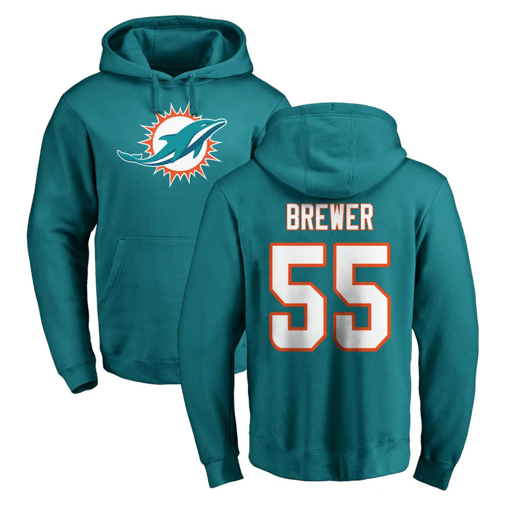 Tocy M.Dolphins #55 Aaron Brewer Player Aqua LOGO Pullover Hoodies Limited Stitched Jerseys