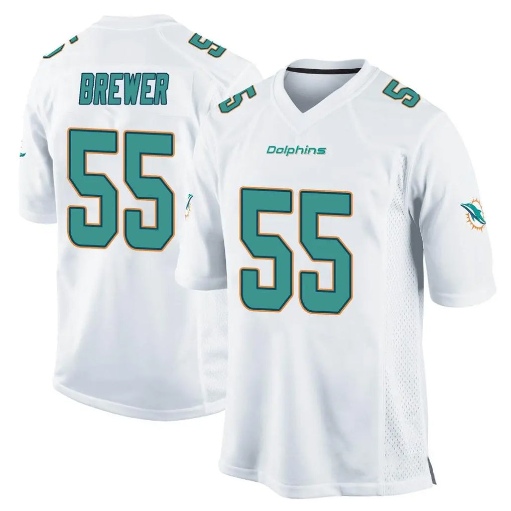 Tocy M.Dolphins #55 Aaron Brewer Player White Home Game Stitched Jerseys