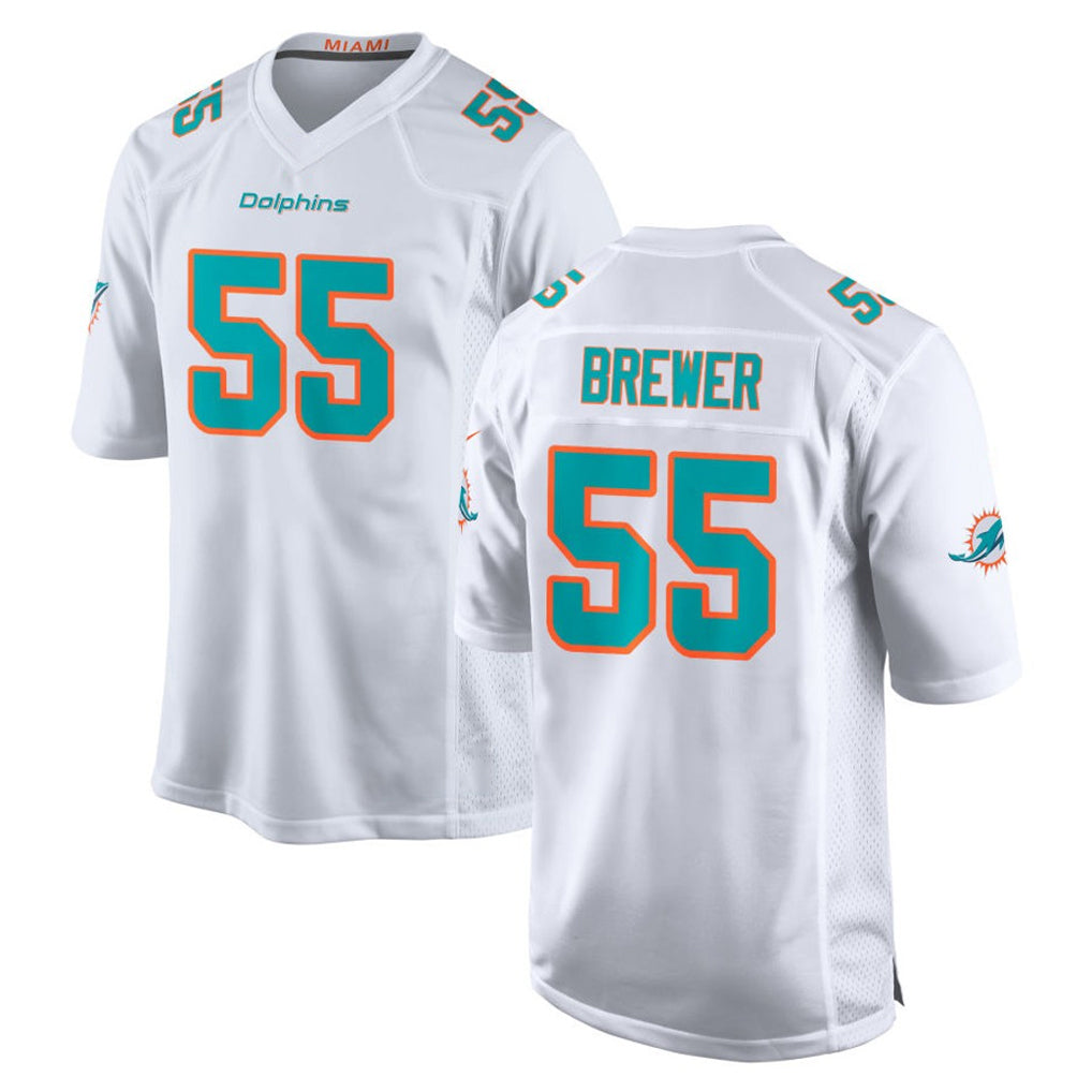 Tocy M.Dolphins #55 Aaron Brewer Player White Limited Home Game Stitched Jerseys