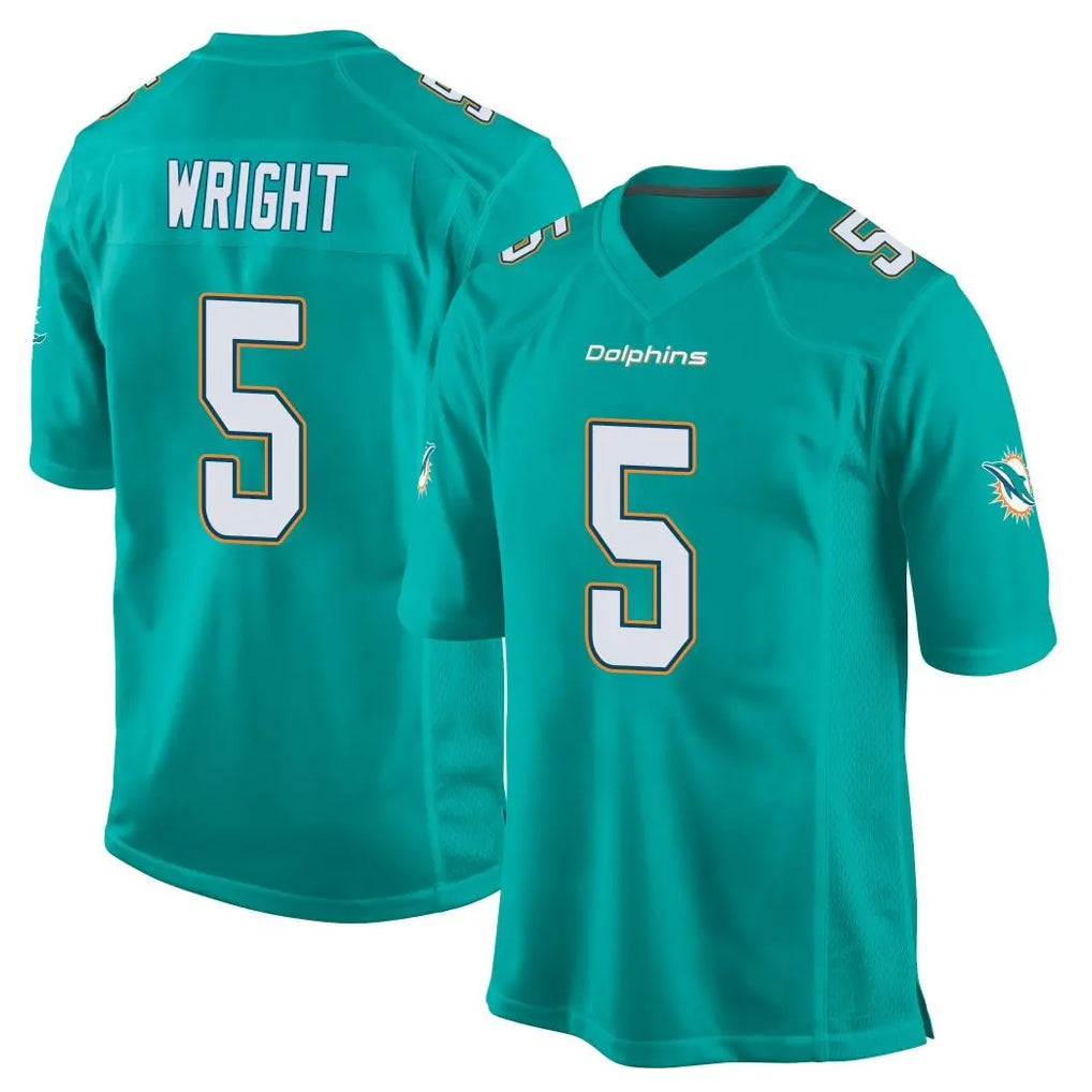 Tocy M.Dolphins #5 Jaylen Wright Player Aqua Team Color Home Game Stitched Jerseys