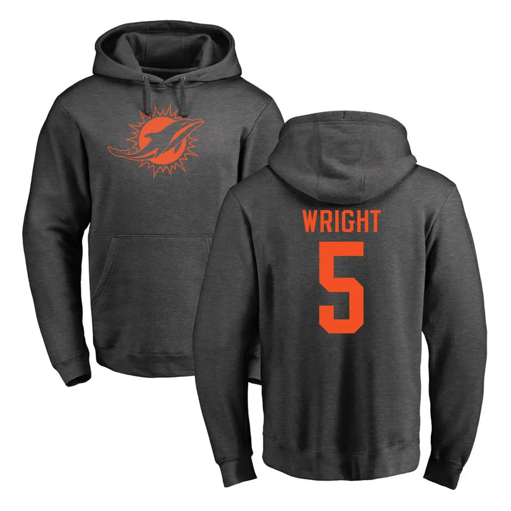 Tocy M.Dolphins #5 Jaylen Wright Player Darkgray Pullover Hoodies Limited Stitched Jerseys