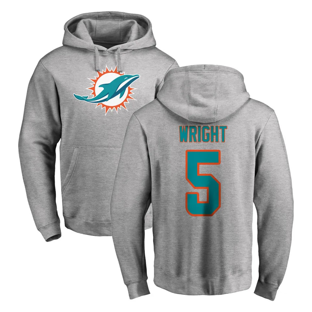 Tocy M.Dolphins #5 Jaylen Wright Player Gray LOGO Pullover Hoodies Limited Stitched Jerseys