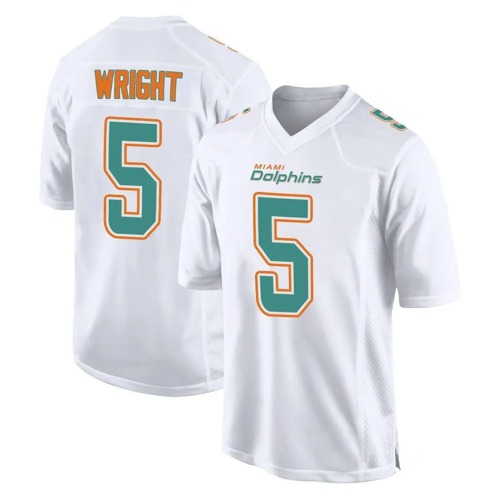 Tocy M.Dolphins #5 Jaylen Wright Player White Fashion Home Game Stitched Jerseys
