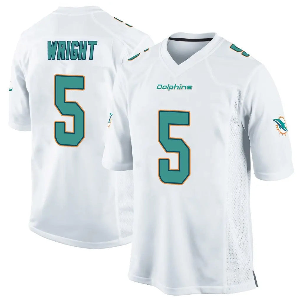Tocy M.Dolphins #5 Jaylen Wright Player White Home Game Stitched Jerseys
