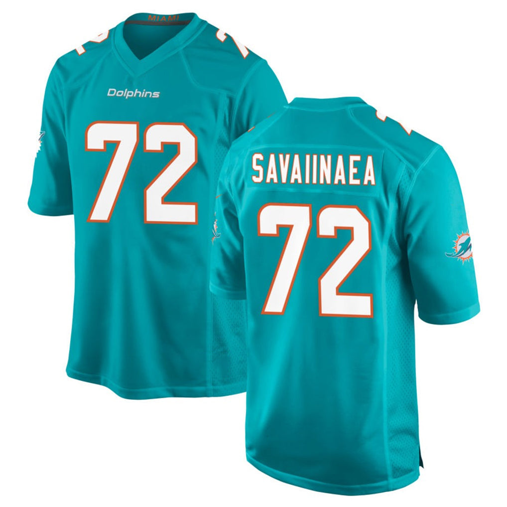 Tocy M.Dolphins #72 Jonah Savaiinaea Player Aqua Home Game Stitched Jerseys