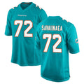 Tocy M.Dolphins #72 Jonah Savaiinaea Player Aqua Home Game Stitched Jerseys