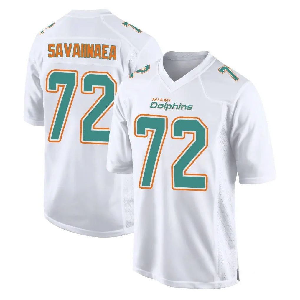 Tocy M.Dolphins #72 Jonah Savaiinaea Player White Fashion Home Game Stitched Jerseys