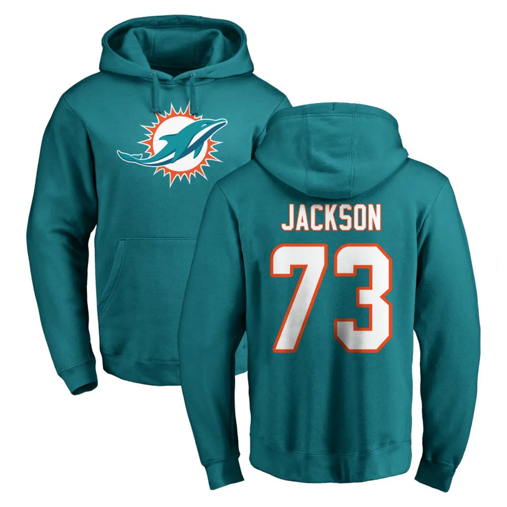 Tocy M.Dolphins #73 Austin Jackson Player Aqua LOGO Pullover Hoodies Limited Stitched Jerseys