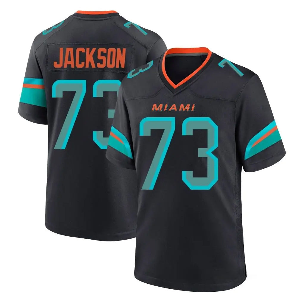 Tocy M.Dolphins #73 Austin Jackson Player Black Pitch Rivalries Collection Home Game Stitched Jerseys