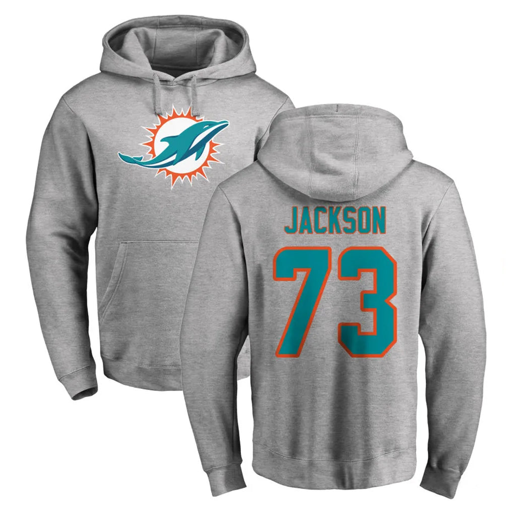 Tocy M.Dolphins #73 Austin Jackson Player Gray LOGO Pullover Hoodies Limited Stitched Jerseys