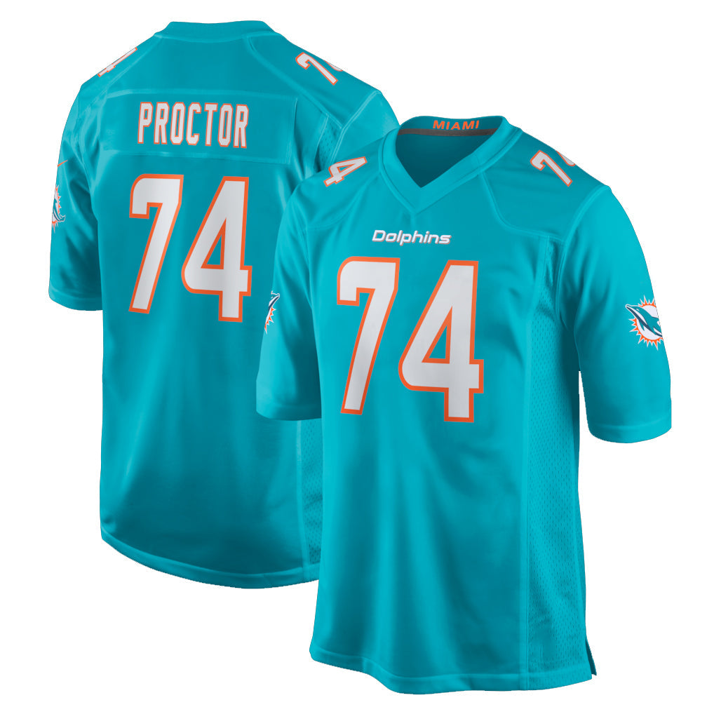 Tocy M.Dolphins #74 Kadyn Proctor Player Aqua Home Game Stitched Jerseys