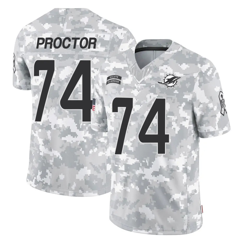 Tocy M.Dolphins #74 Kadyn Proctor Player Arctic Camo Salute To Service Limited Game Stitched Jerseys