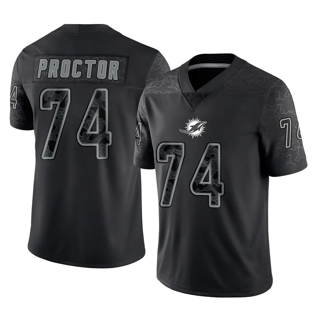 Tocy M.Dolphins #74 Kadyn Proctor Player Black Reflective Limited Game Stitched Jerseys