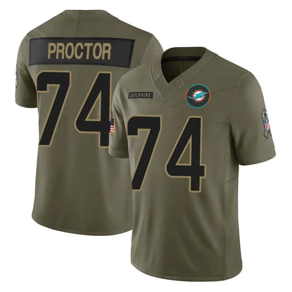 Tocy M.Dolphins #74 Kadyn Proctor Player Olive 2025 Salute To Service Limited Game Stitched Jerseys