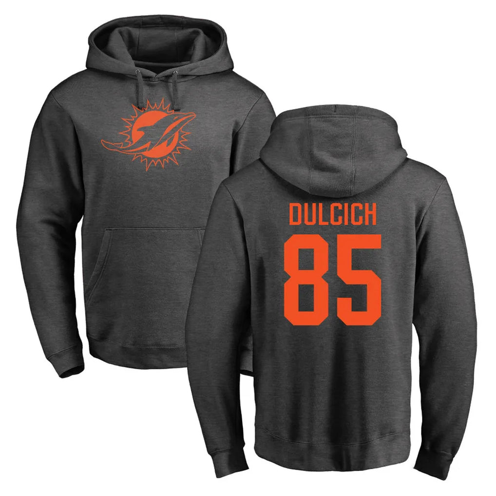 Tocy M.Dolphins #85 Greg Dulcich Player Darkgray Pullover Hoodies Limited Stitched Jerseys